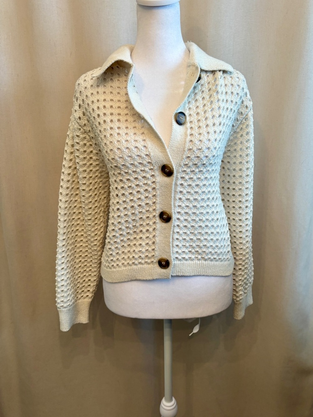 H&M Cream Textured Button-Front Knit Cardigan